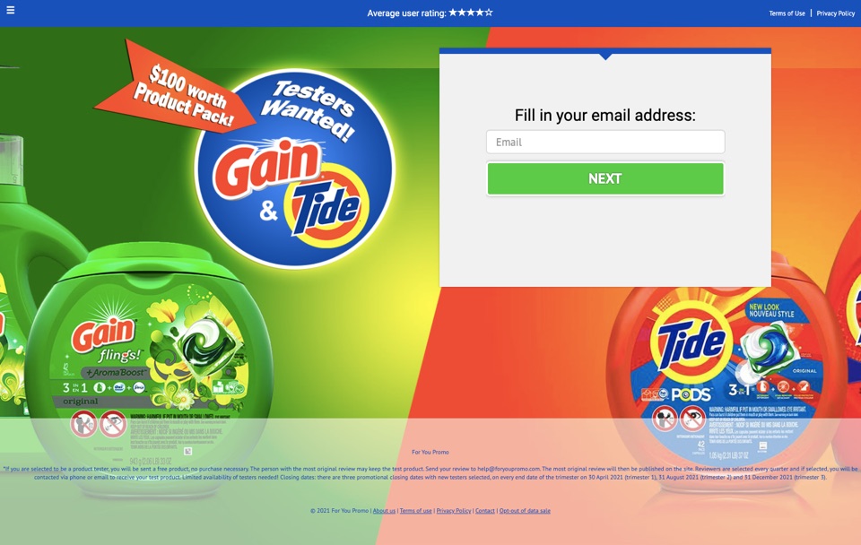 Free Tide & Gain Samples — $100 Product Pack